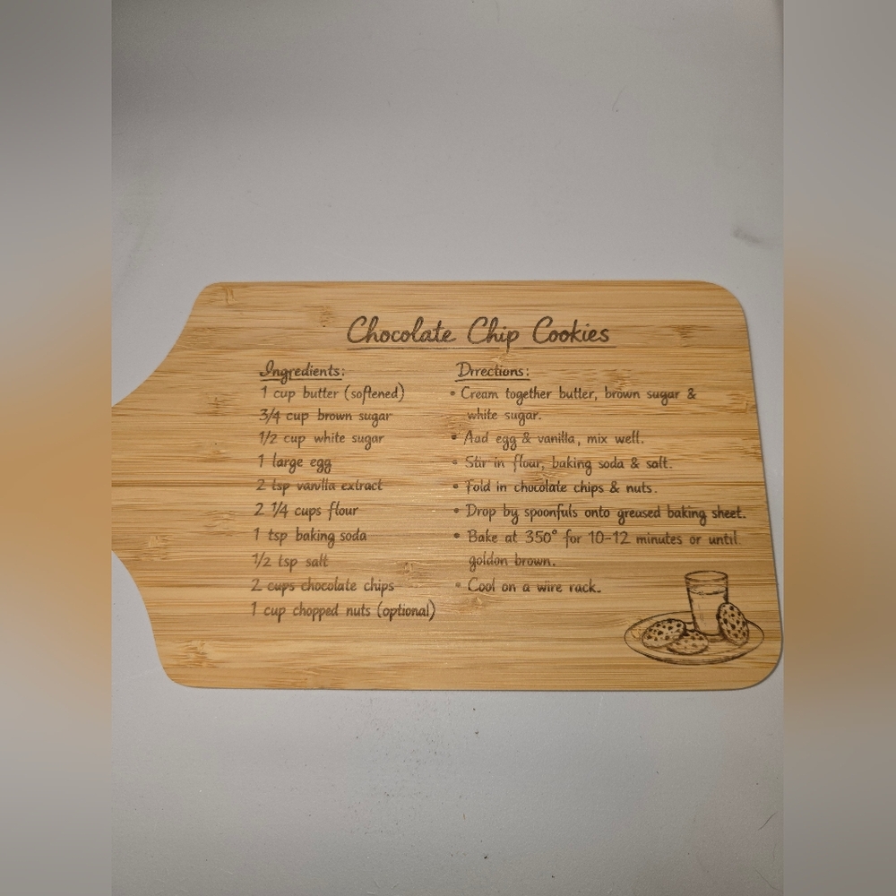 Grandma's Handwritten Chocolate Chip Cookie Recipe Cutting Board Bamboo 11x5